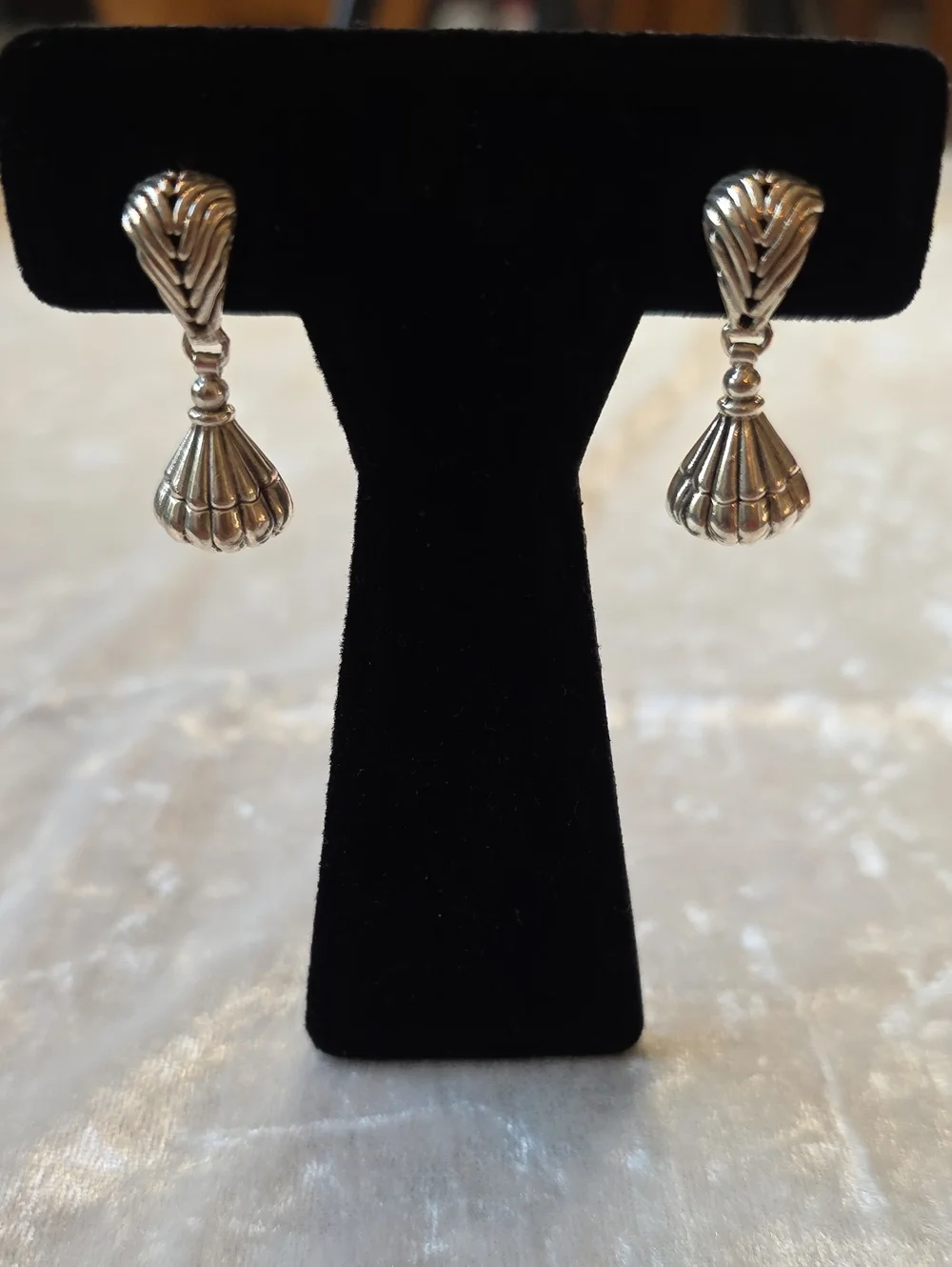 Sterling 925 Fan Drop Earrings - Sculpted Minimalist Design